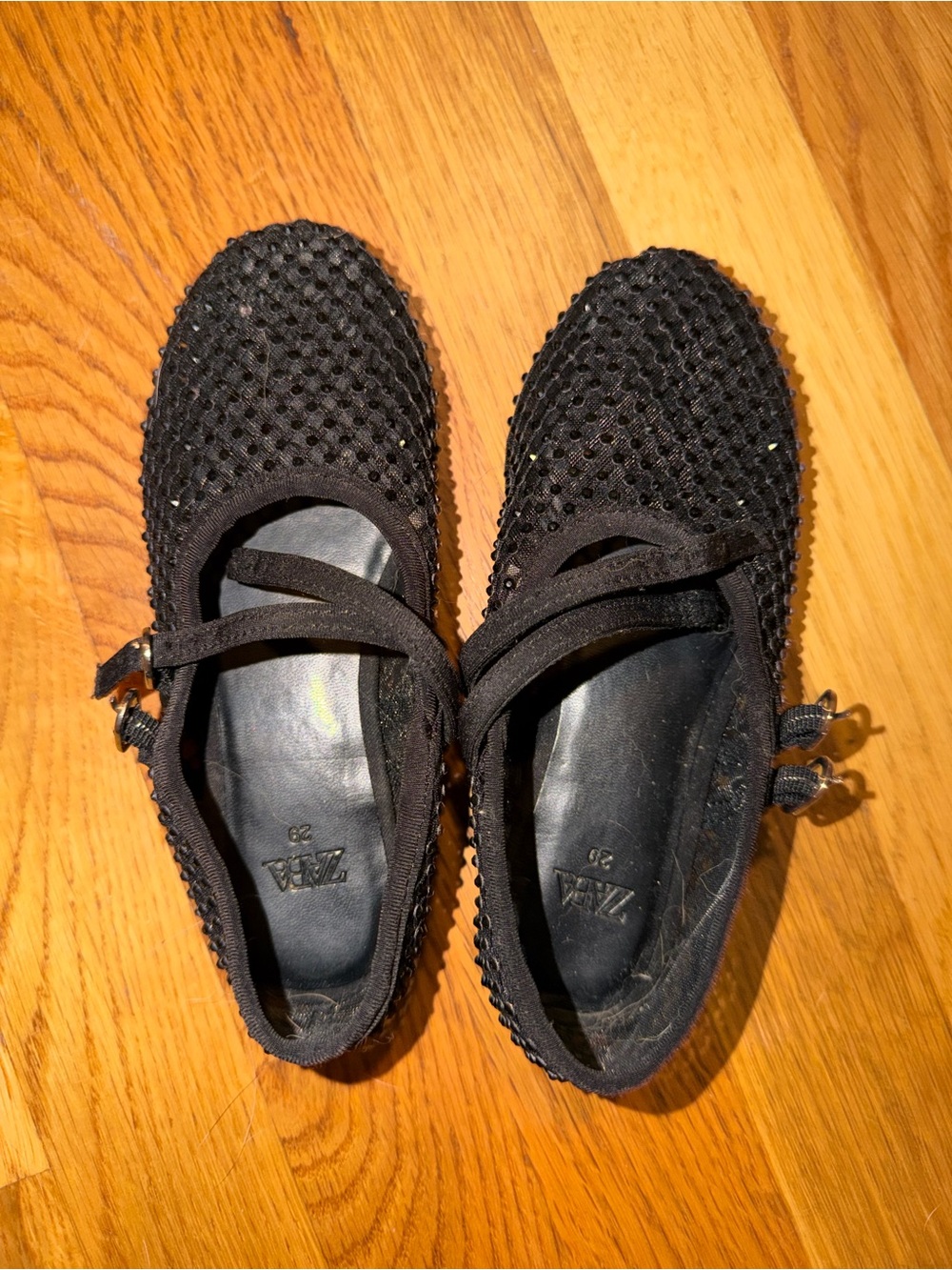 Zara Kids Black Rhinestone Mary Jane Ballet Flats EU 29 Girls